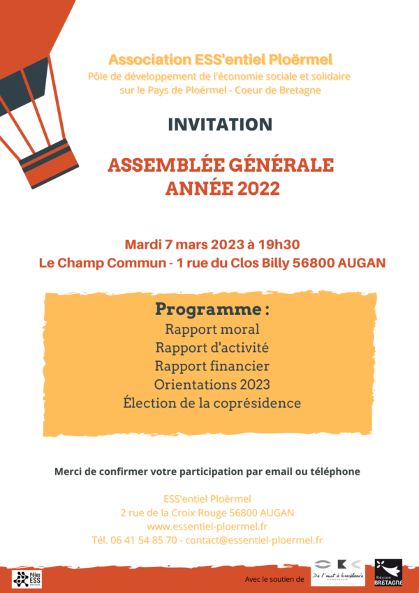 [Assemblée Générale] ESS'entiel Ploërmel - Mardi 7 mars à 19h30 - Augan